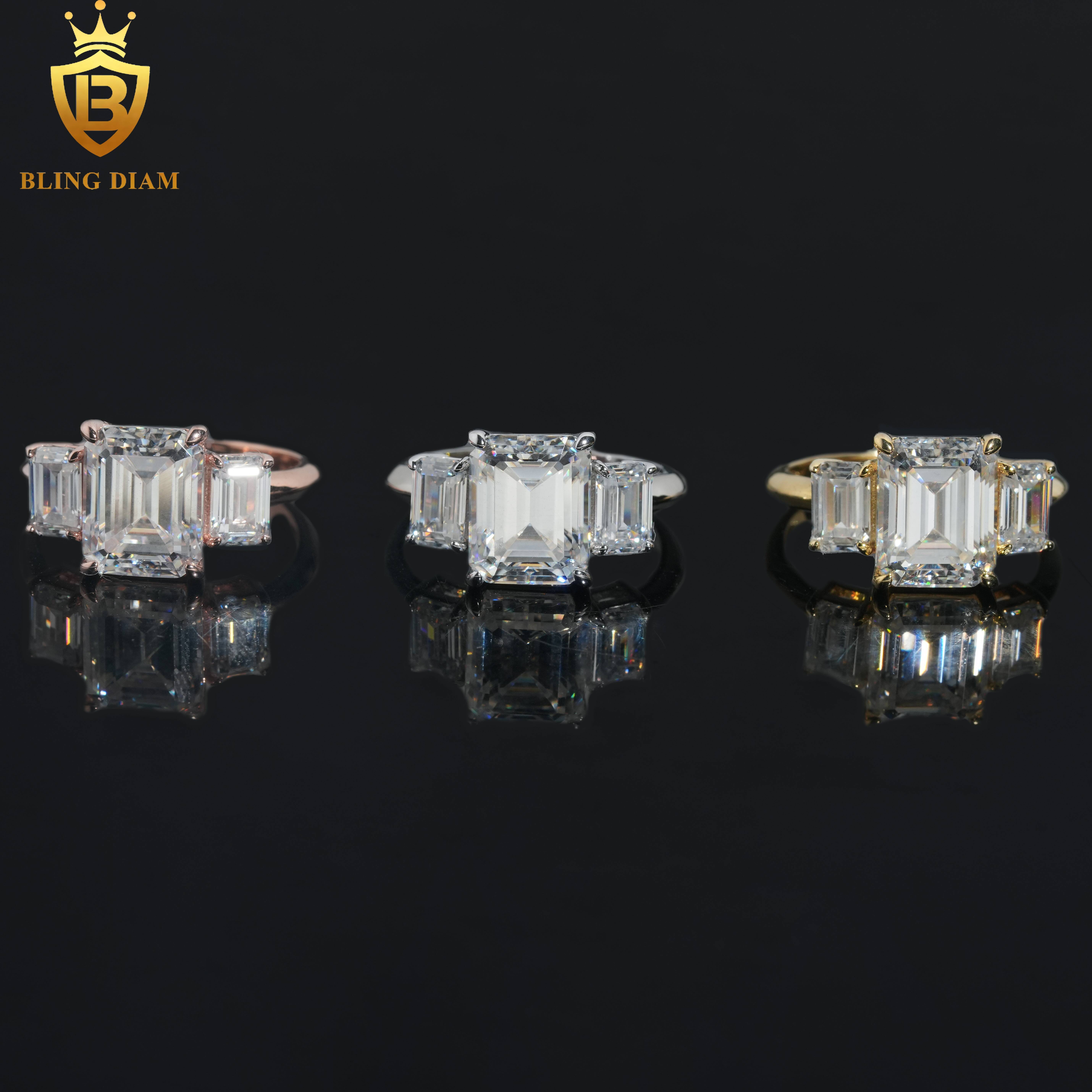 Fashion Jewelry Engagement Ring 925 Silver VVS Moissanite Diamond Emerald Cut 8x10mm Wedding Rings Gift