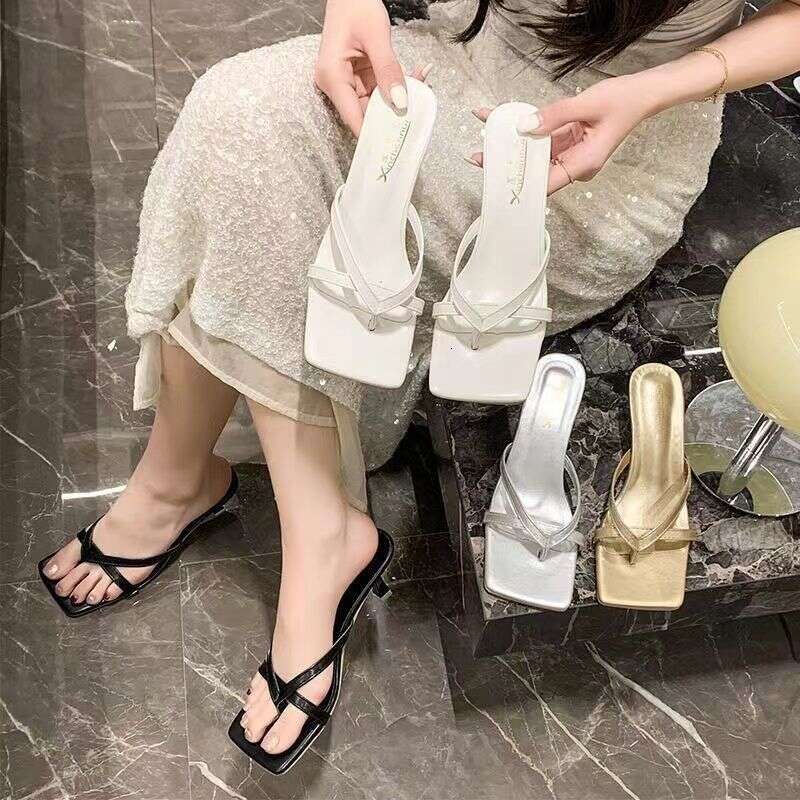 Fashion Sandals for Women 2025 Summer New Silver Elegant Thin Heel Slippers Gentle Outdoor Slides Evening Breeze High Heels