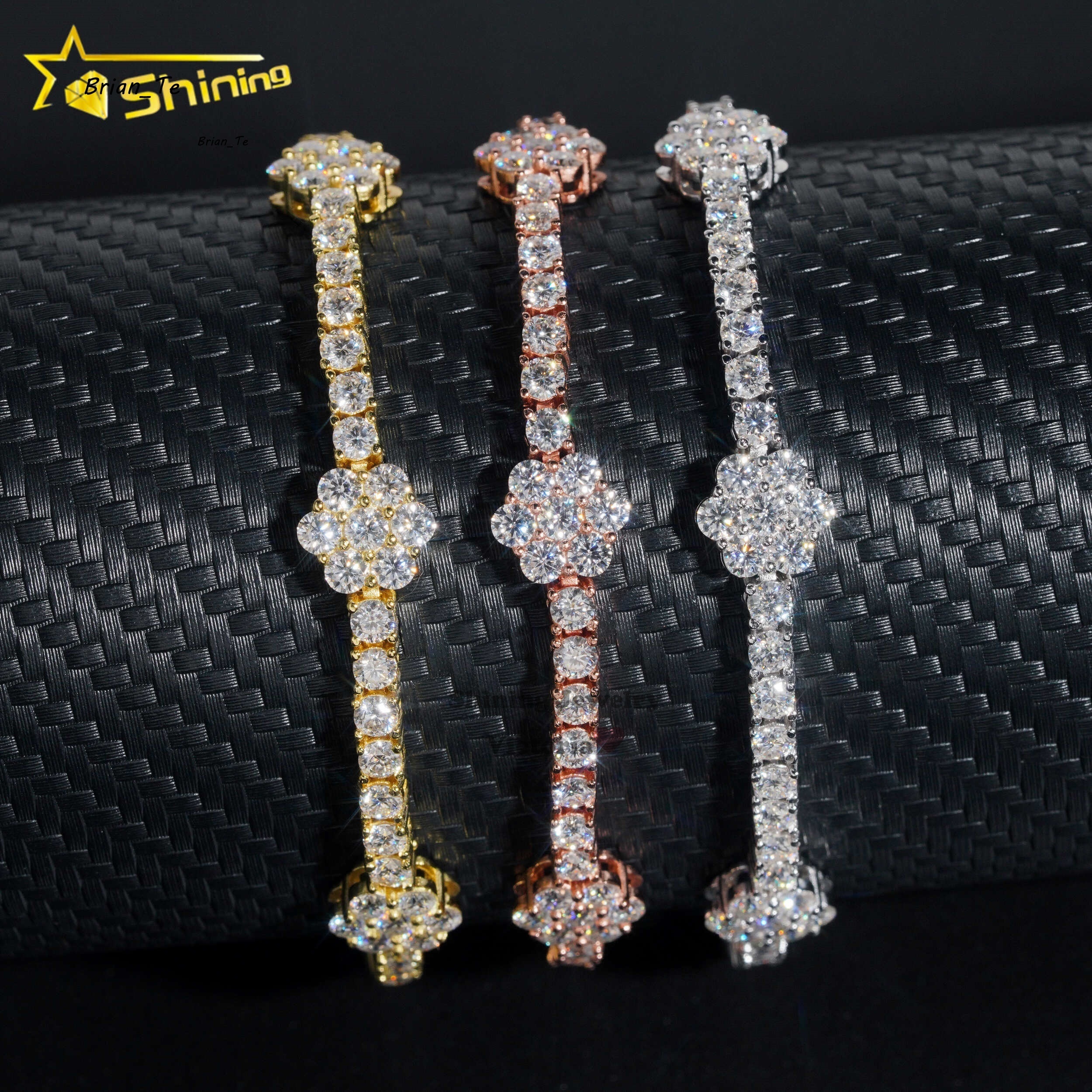 Wholesale Fine Jewelry 925 Silver VVS Moissanite Diamond Iced Out Flower Tennis Chain Necklace Moissanite Tennis Bracelet