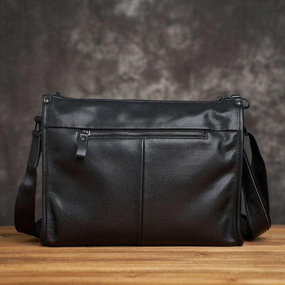 ZRCX Men's Soft Leather Shoulder Head Layer Cowhide Casual Simple Business Messenger Bag Horizontal Large-Capacity