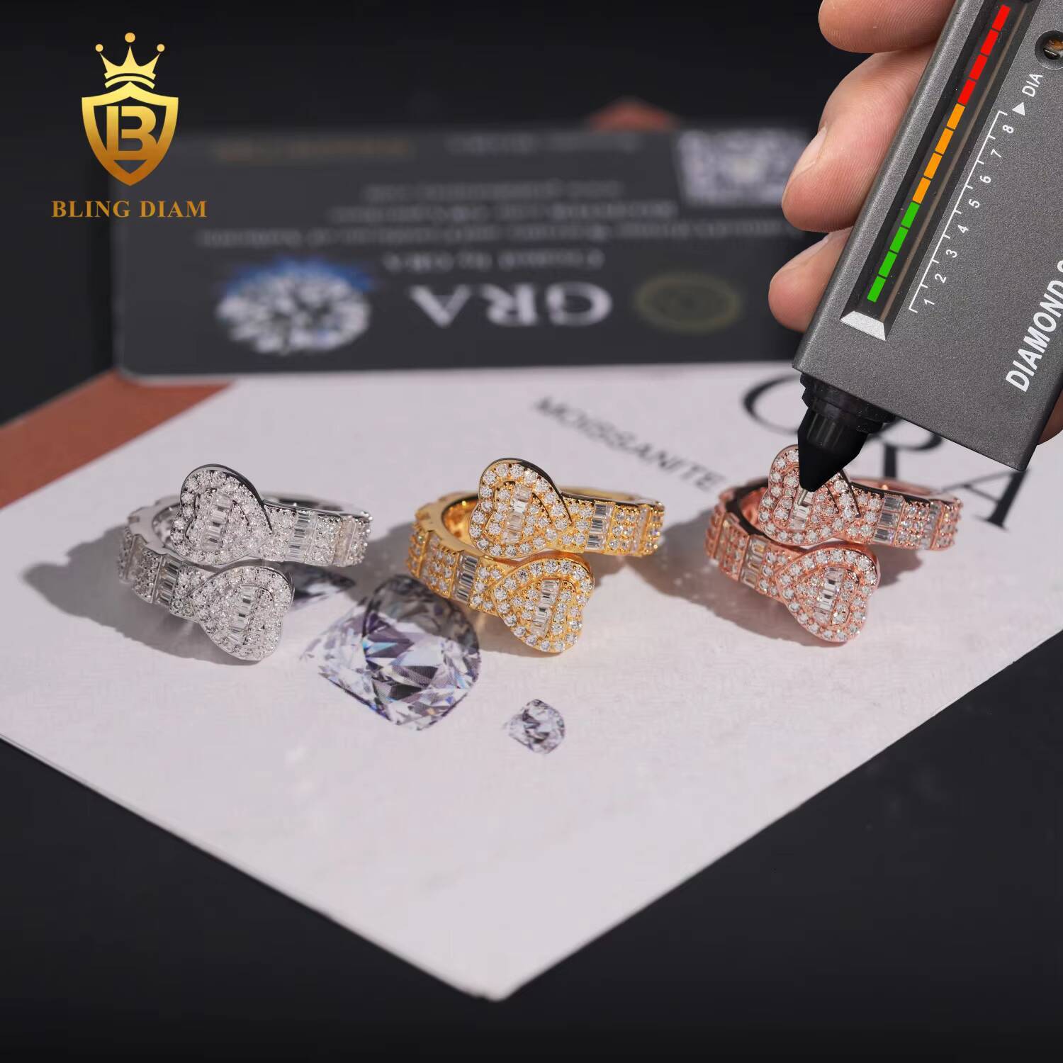 New Arrivals Custom Hip Hop Rings Fine Jewelry 925 Silver Heart Star Shape Baguette VVS Diamond Iced Out Moissanite Ring