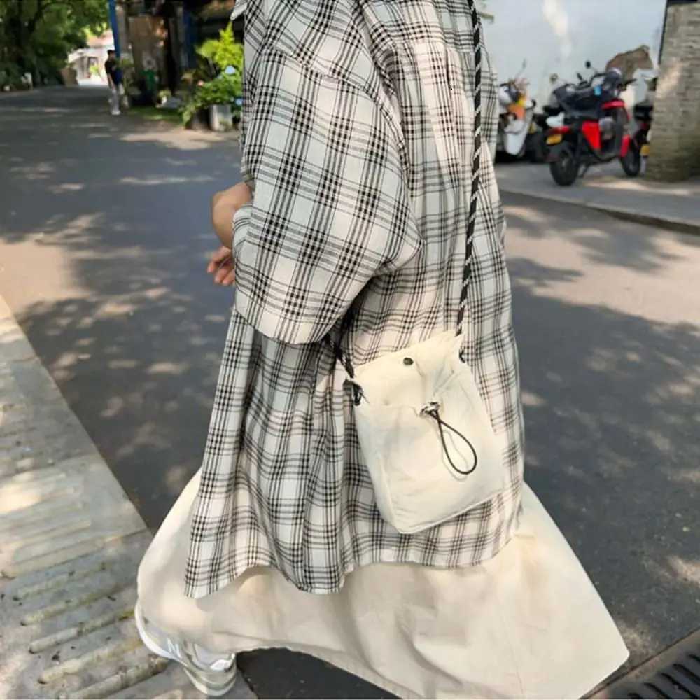 Cute Korean Style Drawstring Phone Bag Large Capacity Tote Bag Crossbody Bag Niche Design Solid Color Shoulder Bag Y250819