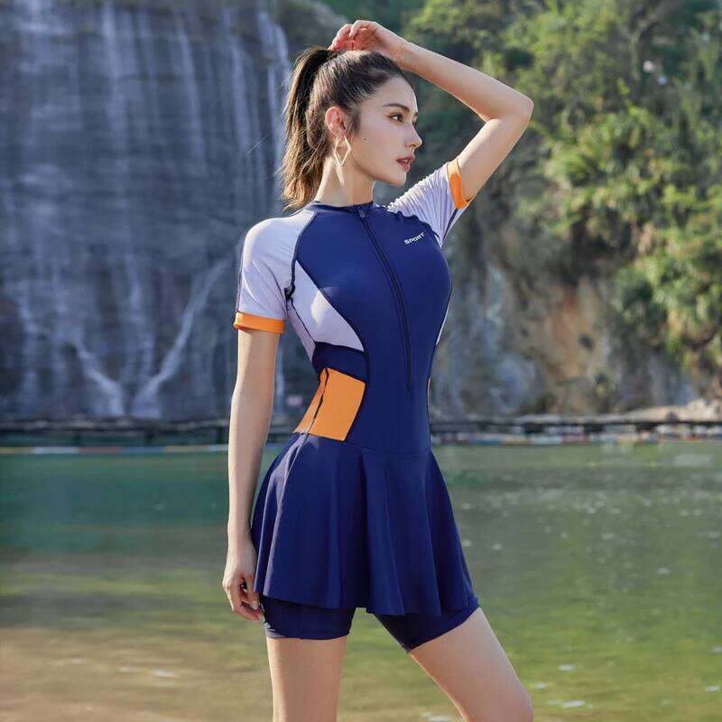 Modest Swimsuit For Women One Piece Large Size Swimwear Korean Style Swim Skirt Conservative Beachwear Ladies Swimming Suit 5Xl