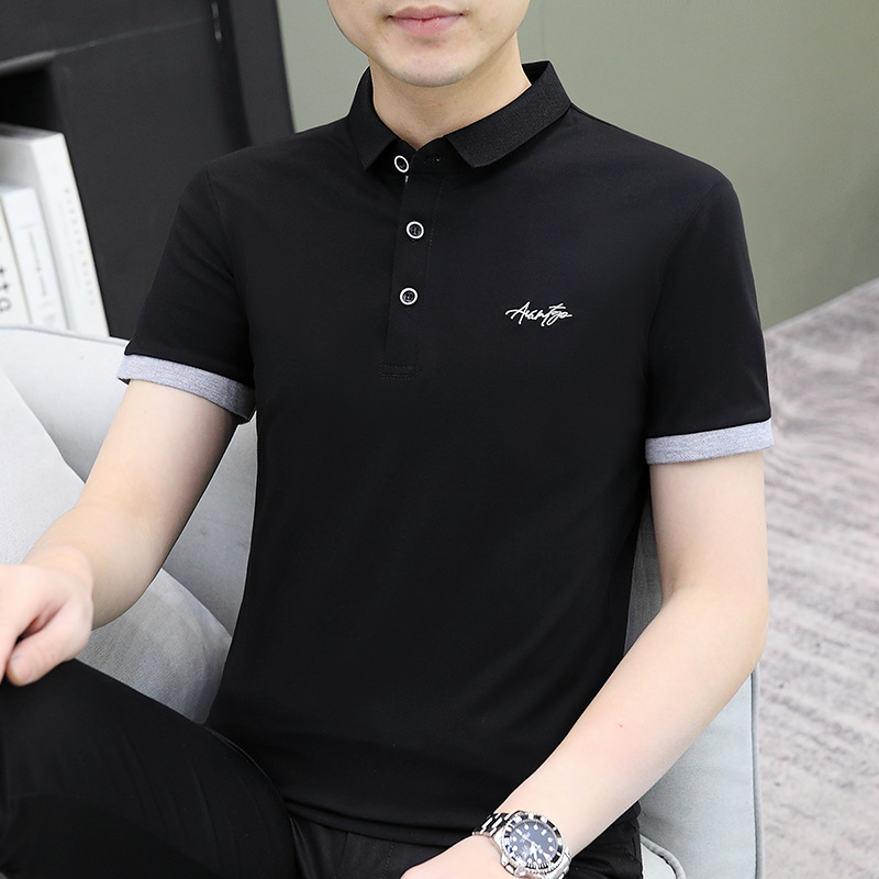 High-end men's cotton T-shirt wholesale fashion all-match solid color blouse youth short-sleeved lapel