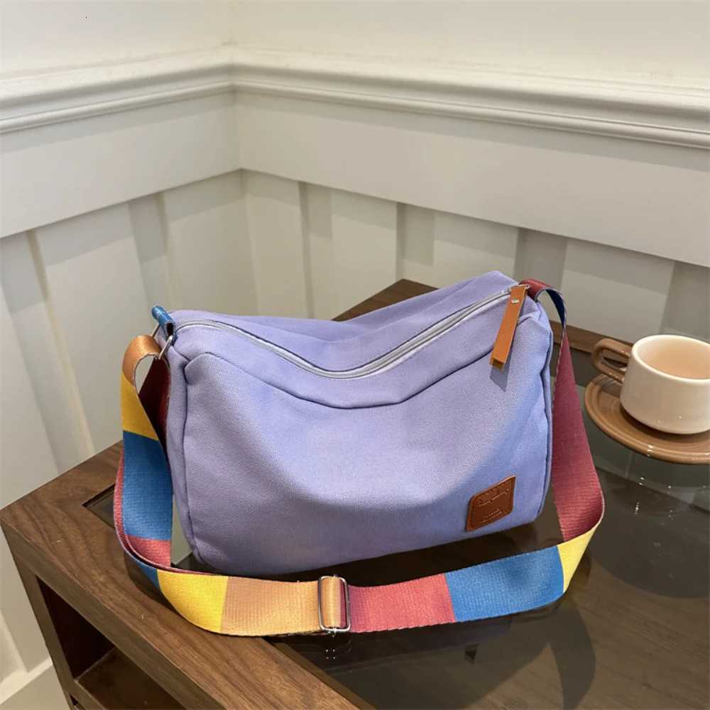 Womens Fashion Crossbody Bag Colorful Strap Casual Shoulder Bag Korean Style Large Capacity Canvas Messenger Bag Y250819