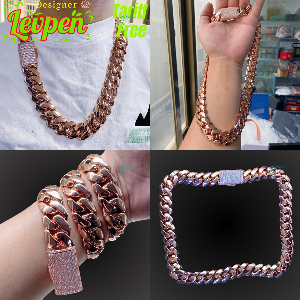 Cuban Rose Miami Gold Plated Link Chain Solid Brass Hip Hop Necklace for Men Women Bold Streetwear Jewelry Cadenas