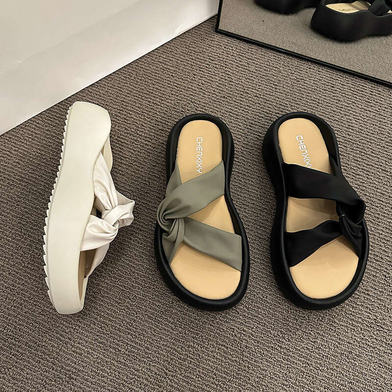 Super Soft Cloud Cross Knot Thick Sole 2023 Summer New Casual One-Strap Buckle Sandals for Women
