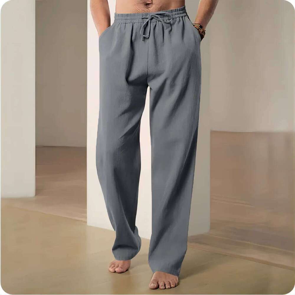 2025 New Men Spring Summer Quality Trousers Mens Cotton Hemp Breathable Comfortable Casual Home Straight Linen Men's Pants