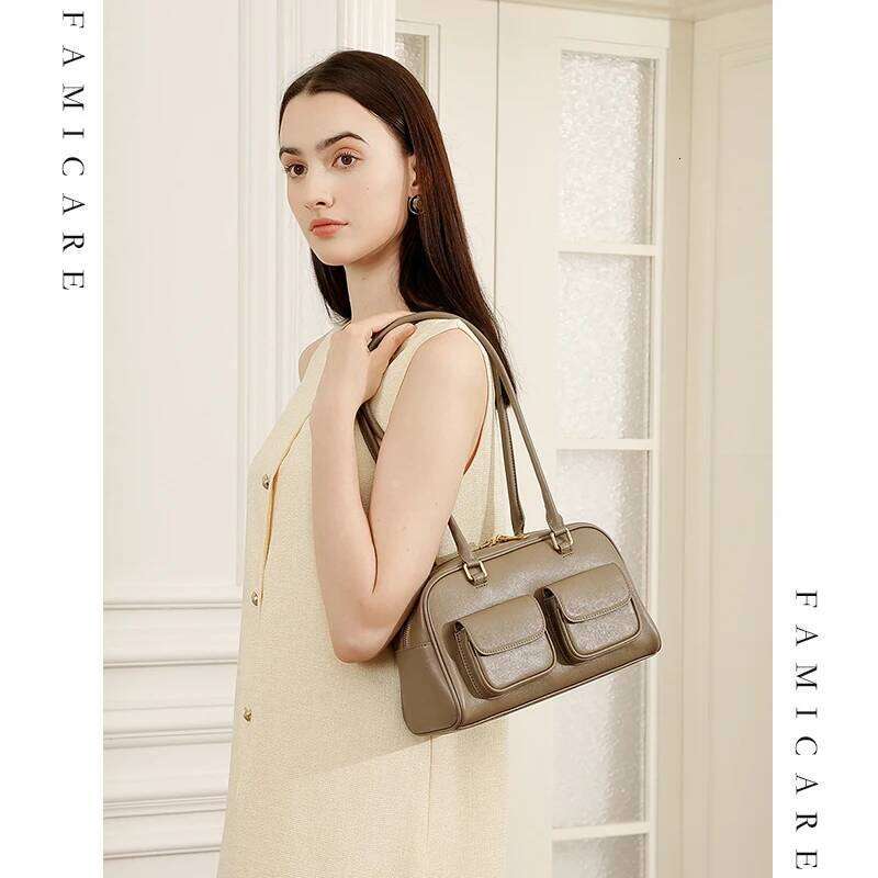 Designer Bags Fashion Women's Genuine Leather Underarm Lady Daily Commuting Shoulder Boston Girls Versatile Simple Stylish Bowling Bag Luxury Bag