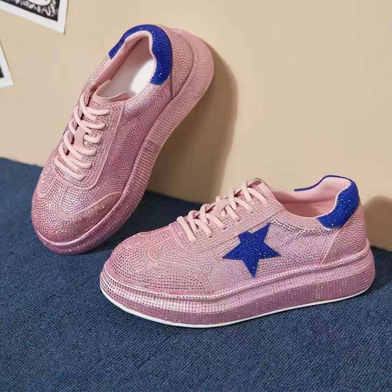 Rhinestone Starry Fashion Casual White Sneakers for Women 2025 New Summer Autumn Colorful Women's Shoes Versatile Thick Sole