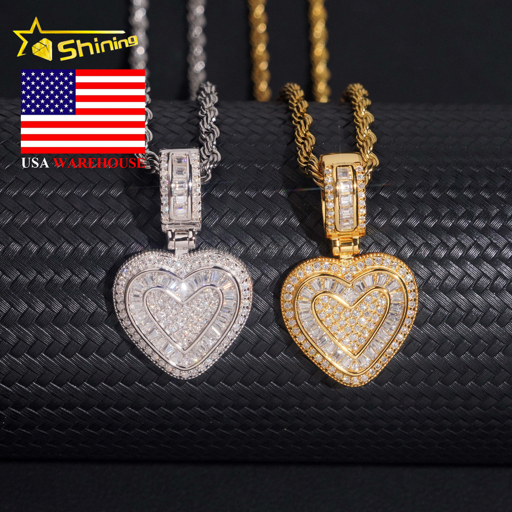 No Tarrifs USA Warehouse GRA Cert 925 Sterling Silver Hip Hop Iced Out VVS Moissanite Diamond Heart Pendant