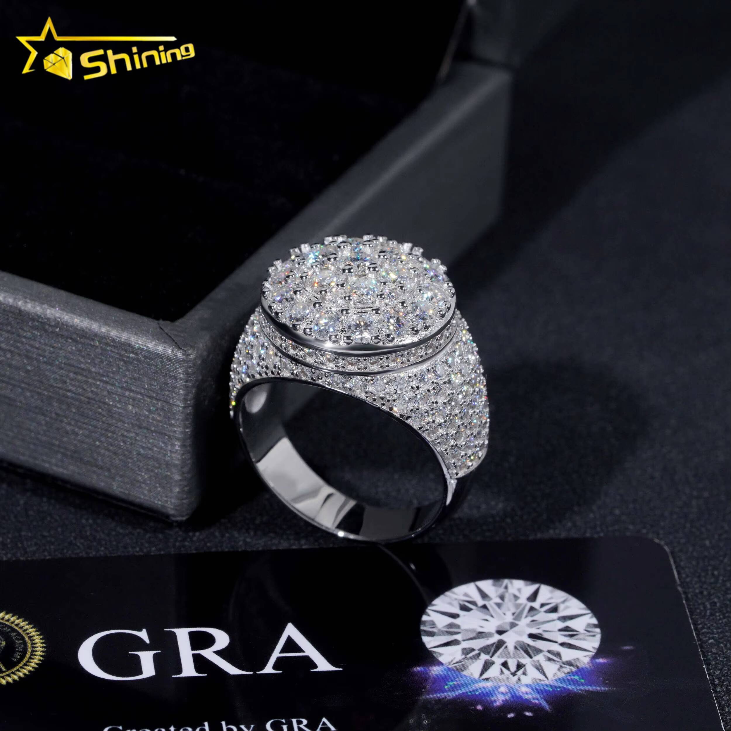 GRA Certified 925 Sterling Silver Gold Plated Hip Hop Jewelry Shining Iced Out Moissanite Diamond Ring for Men