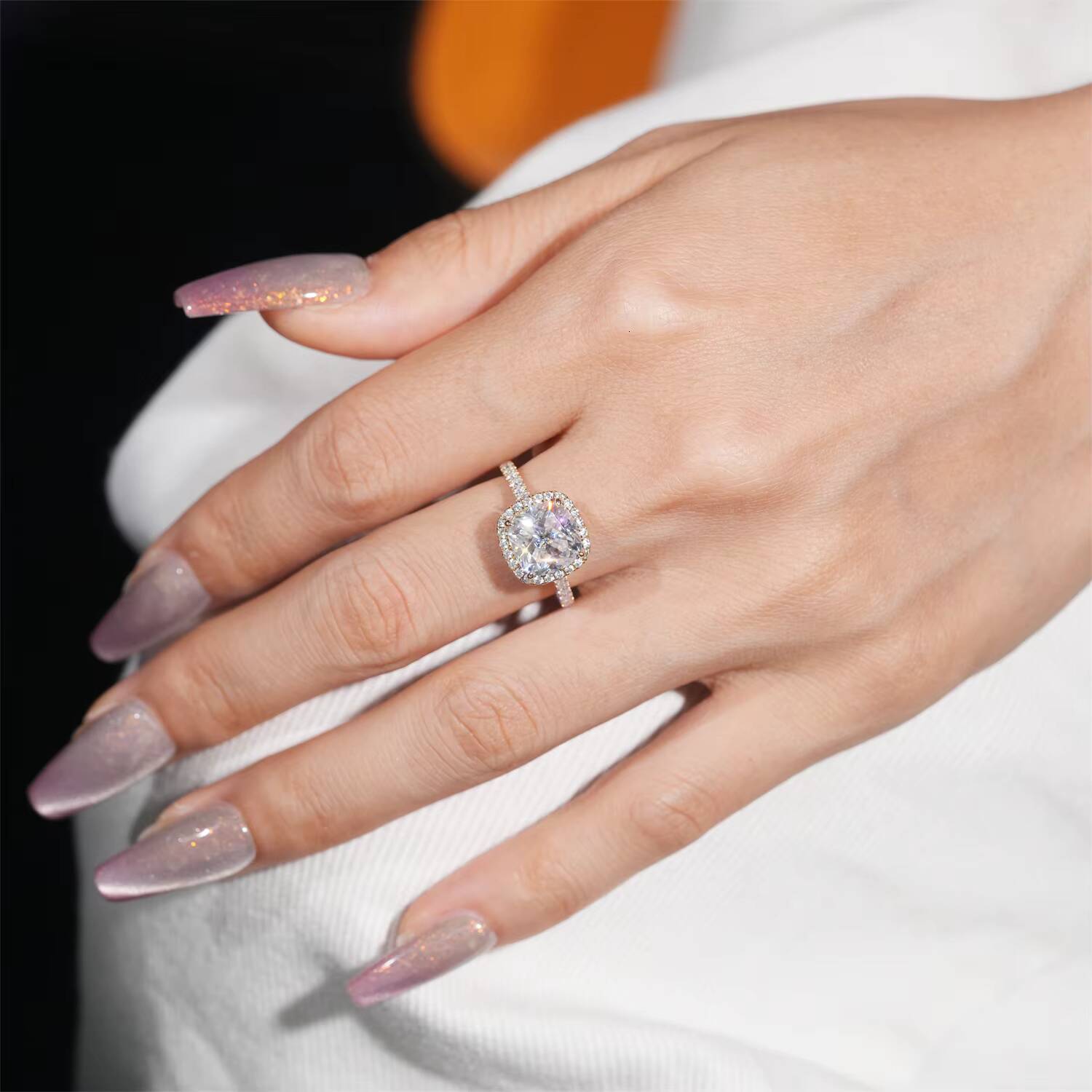 Fashion Style Wedding Jewelry 925 Silver Custom Moissanite Lab Diamond Engagement Ring for Women