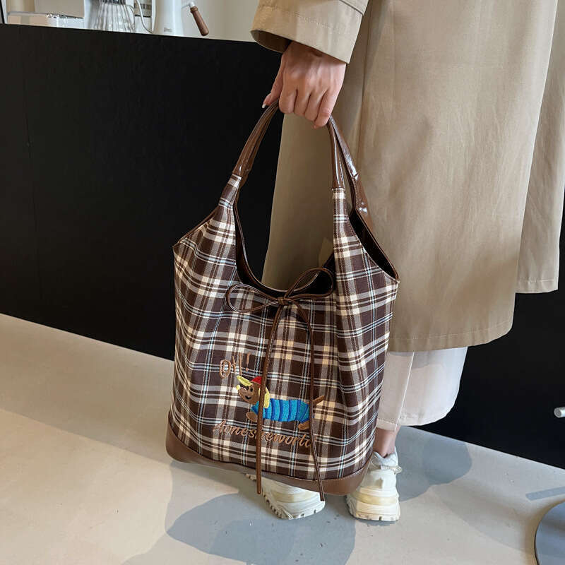 Trendy Bags Fashion Color-Block Plaid Tote for Women 2025 New Commuting Designer Shoulder Large Capacity Women's Bag 's