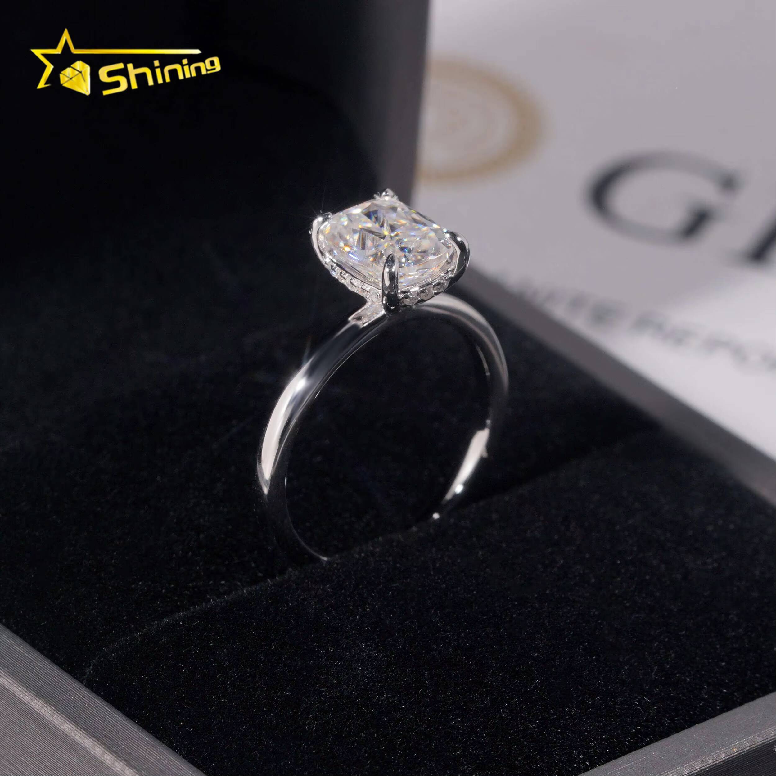 Fashion Women Jewelry Cushion Cut 3ct Moissanite Wedding Band 925 Sterling Silver Gold Plated Halo Set Engagement Womens Rings