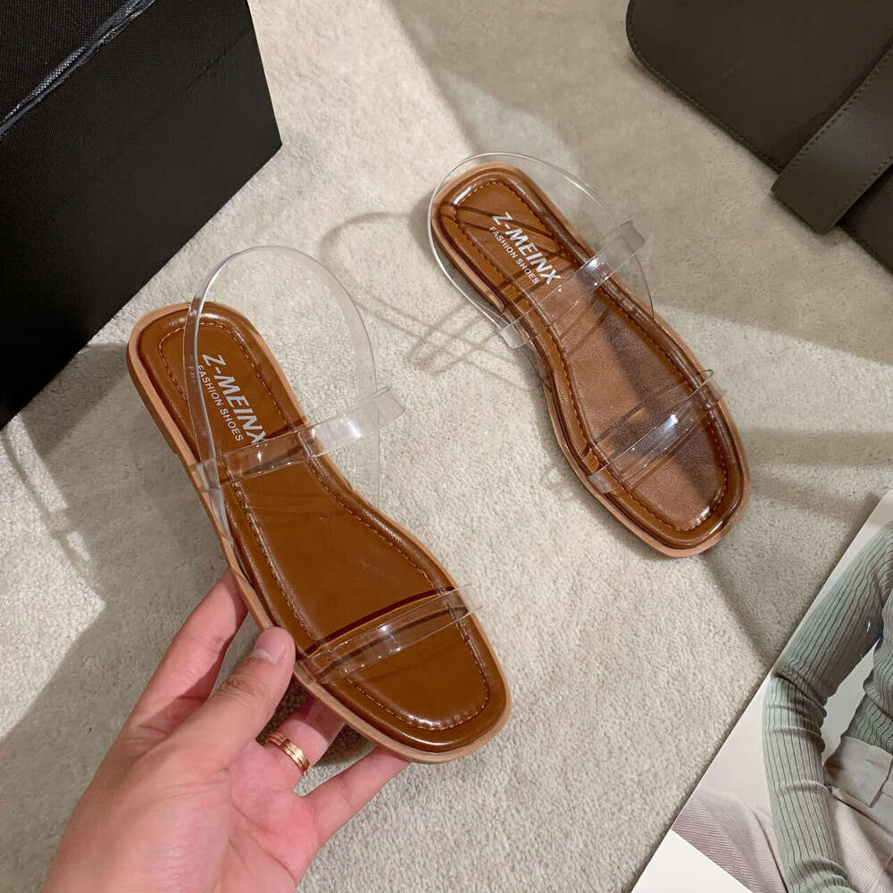 Transparent Flat Sandals for Women, Summer 2023 New Fairy Style Internet Celebrity Soft Sole Slip-On Beach Shoes