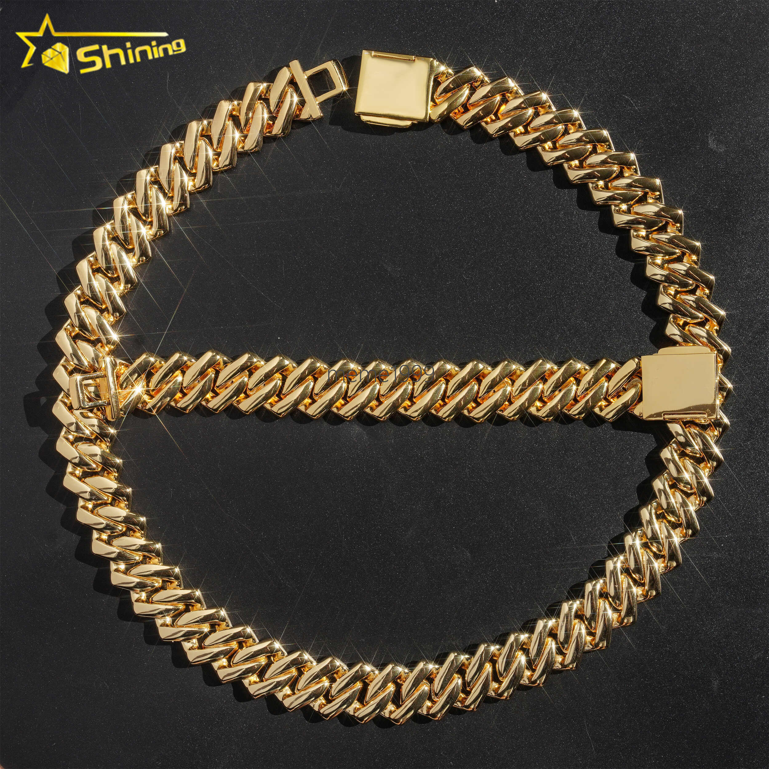 High Quality 18K Gold Plated 19mm Width Brass moissanite Cuban Link Chain Custom Hip Hop Men Cuban Bracelet Necklace