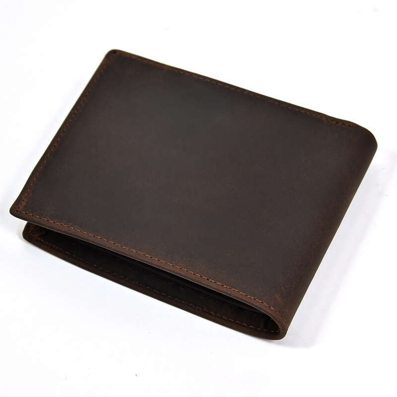 Men's Genuine RFID Anti-Magnetic Short Crazy Horse Leather Multi-Card Slot Casual Wallet