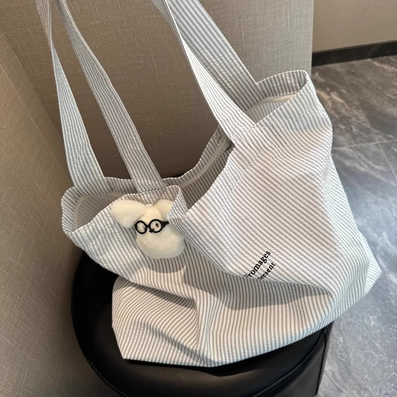 2025 Autumn Large Capacity Canvas Bag New Casual Stripe Lazy Simple Commuting Handbag Women's Shoulder Bag Women's Crossbody Bag Designer Ba