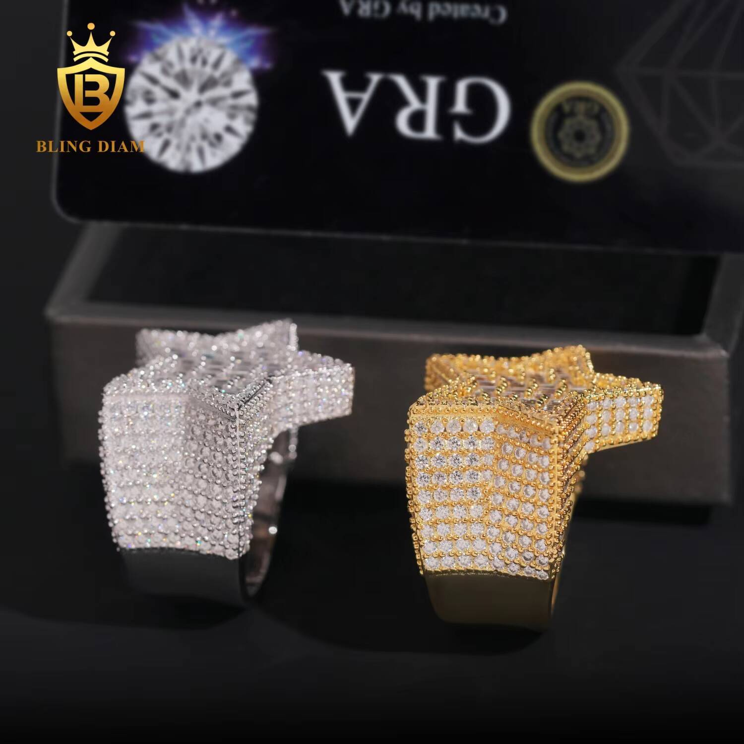 Iced Out Hip Hop Jewelry 925 Silver Gold-Plated Vvs Moissanite Ice Out Fully Diamond Mens Star Cuban Rings With Box