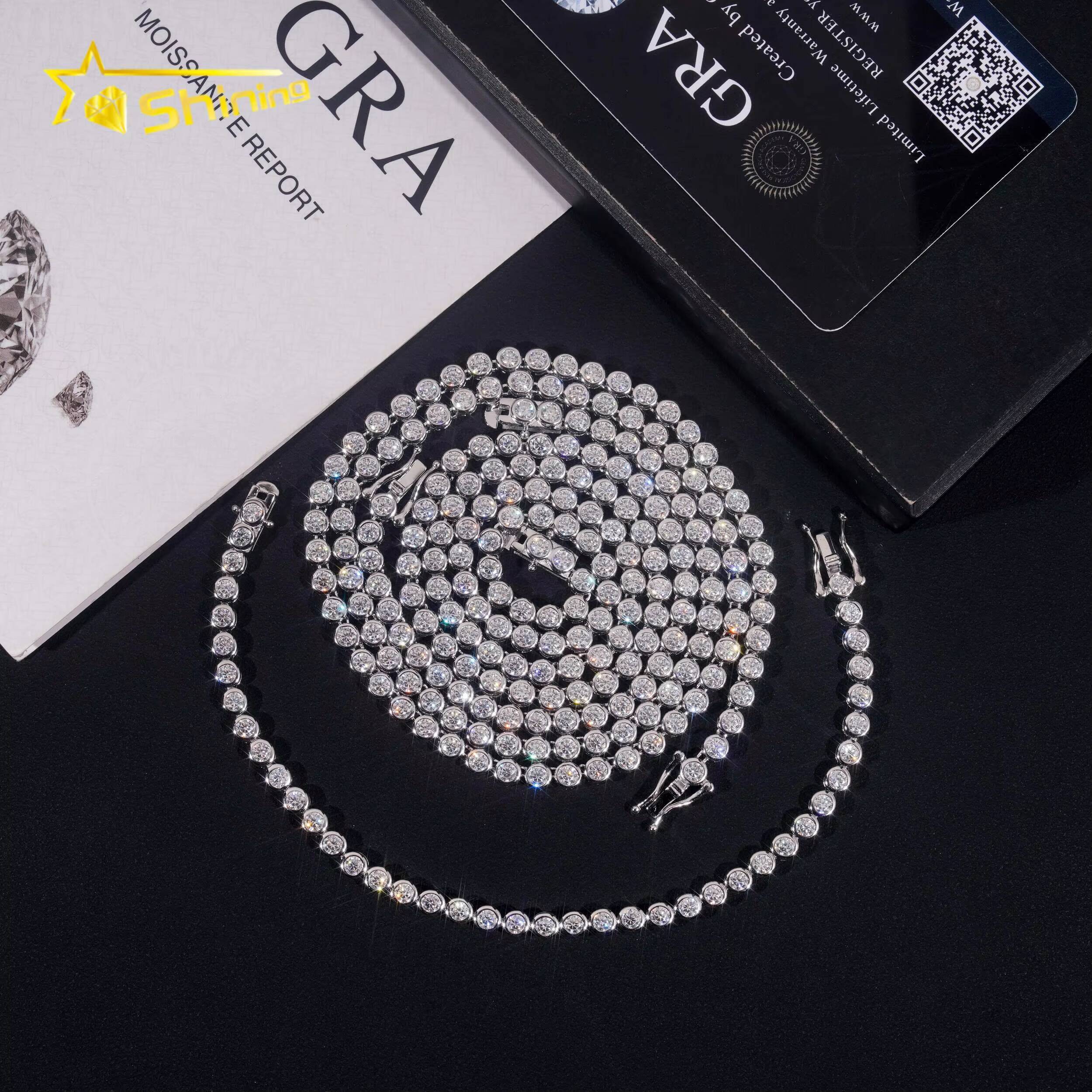 Classic Women Jewelry Bracelets Gold Plated 925 Silver Jewelry 3MM Moissanite Bezel Setting Tennis Chain
