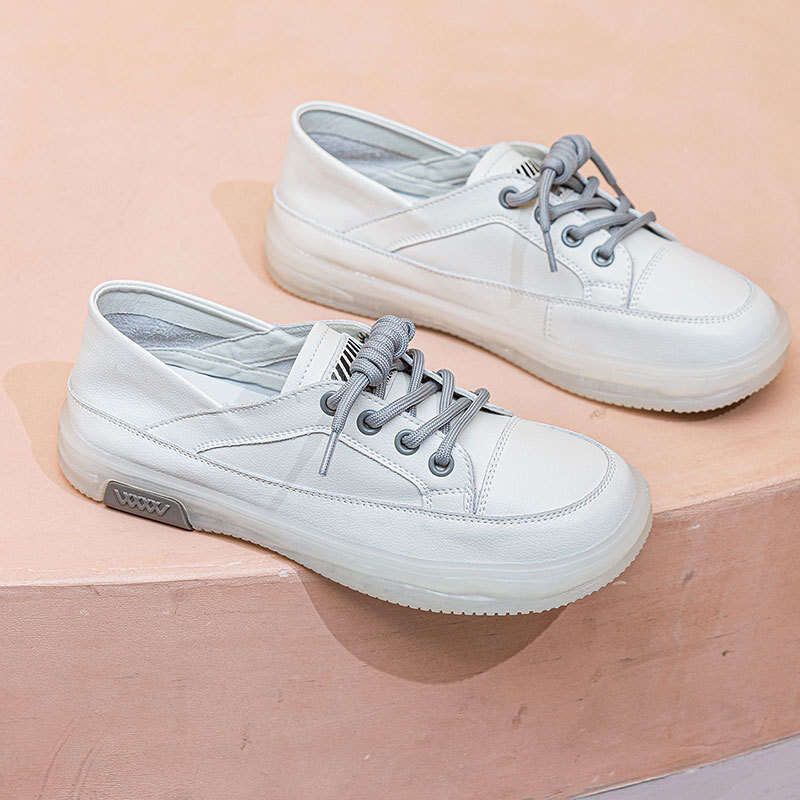Leather Surface White for Women Soft Sole 2025 Summer Autumn German Training Flat Casual Non-Slip Slip-On Breathable Single Shoes