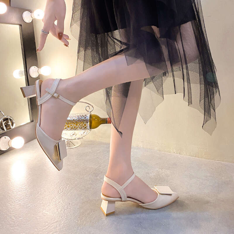 Summer Peep Toe Square Buckle Shallow Mouth Stiletto Sexy Professional High Heels Women 2023 Spring New Single Shoes