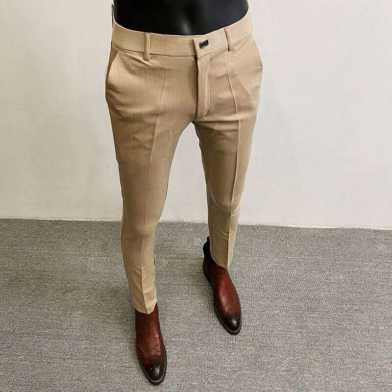 Suit Formal Trousers Pantalone Hombre Stretch Slim Solid Color Casual Dress Full Length Pants Fashion New Men Clothing