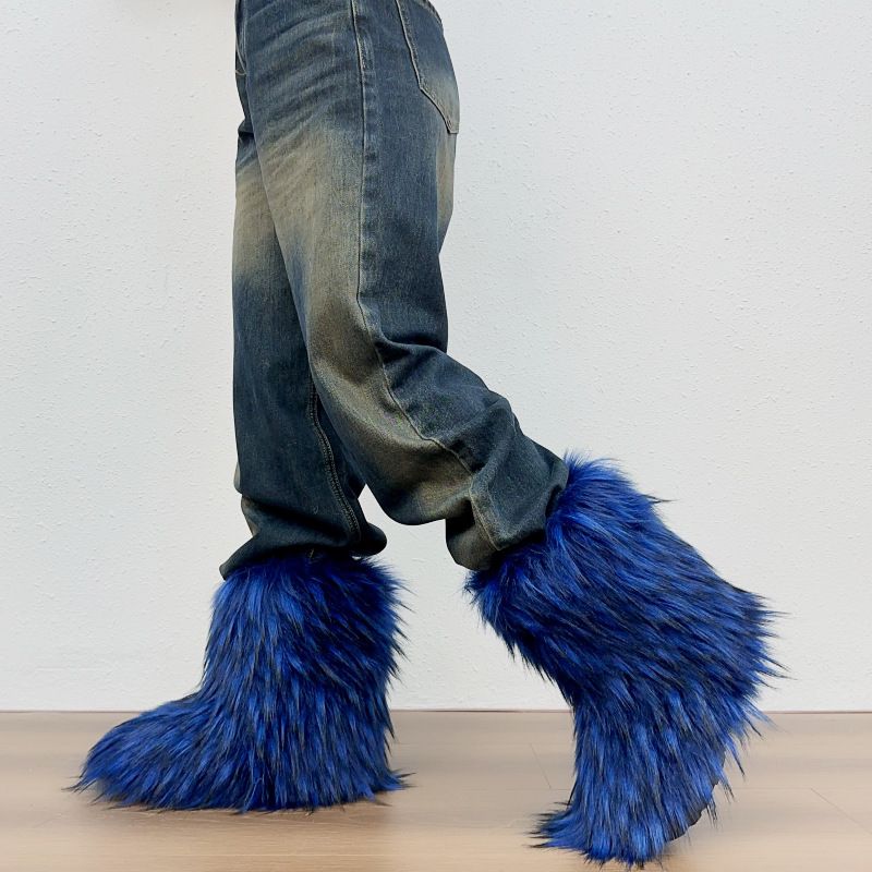 Feminine Winter Footwear: Cozy White Faux-Fur Mid-Calf Boots Featuring Comfortable EVA Sole & Stylish Cutout Design