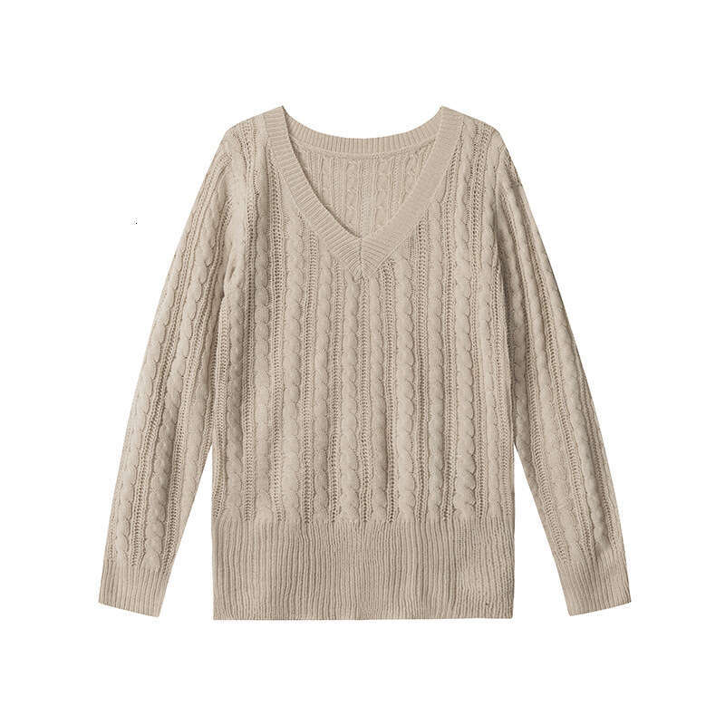 Heyhenry Autumn Winter Knitted V-Neck Top High-End Lazy Style Pullover Sweater For Women Cable Knit B5