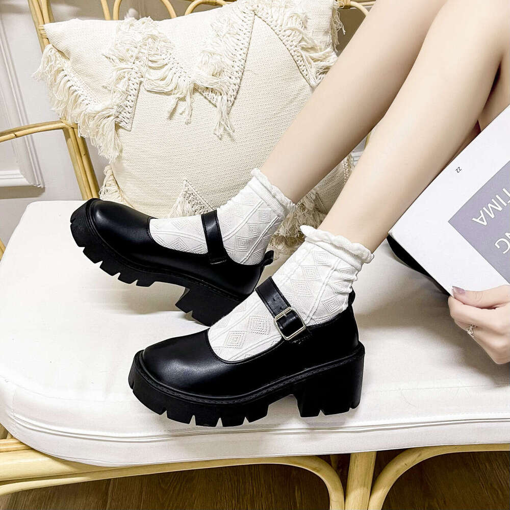 2023 New Women's Thick-Soled Mary Jane Fashionable Versatile Thin Leather Shoes for All Seasons