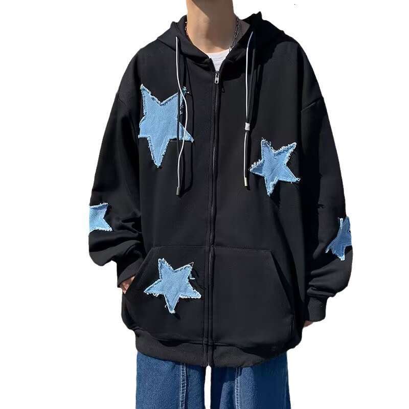 Holocene American Style Trendy Brand Star Embroidery Couple Loose Baseball Jacket Men High Street Vibe Flight Sweatshirt
