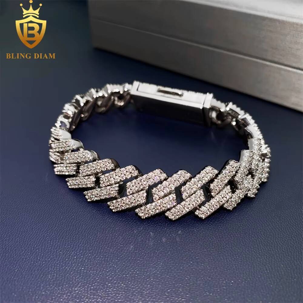 14mm Hot Selling Hip Hop Cuban Link Chain 925 Sterling Silver VVS Moissanite Pass Diamond Tester Bracelet Necklace
