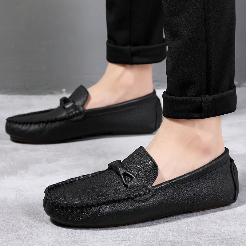 Live First Layer Cowhide Lazy Small Size Men's Casual Versatile Soft Surface Leather Loafers Driving Shoes ddmymoon