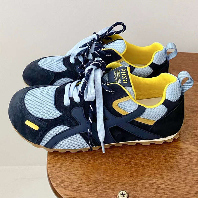 2025 Summer and Autumn New Genuine Leather Hollow Mesh Forrest Gump Shoes for Women Round Toe Thick Sole Breathable Fashion Casual Sneakers