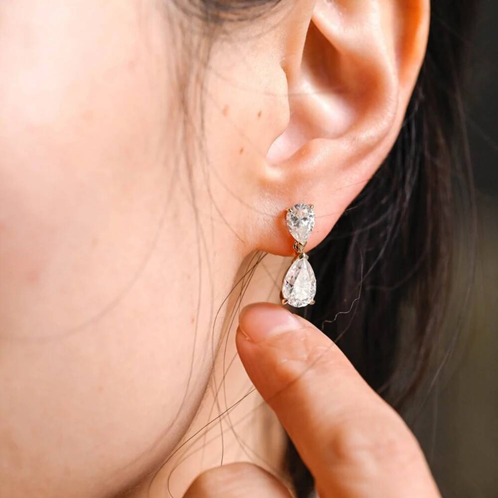 5cttw Double Pear Cut Moissanite Drop Earrings GRA Certified 925 Sterling Silver Teardrop Diamond Ear Studs for Women Jewelry