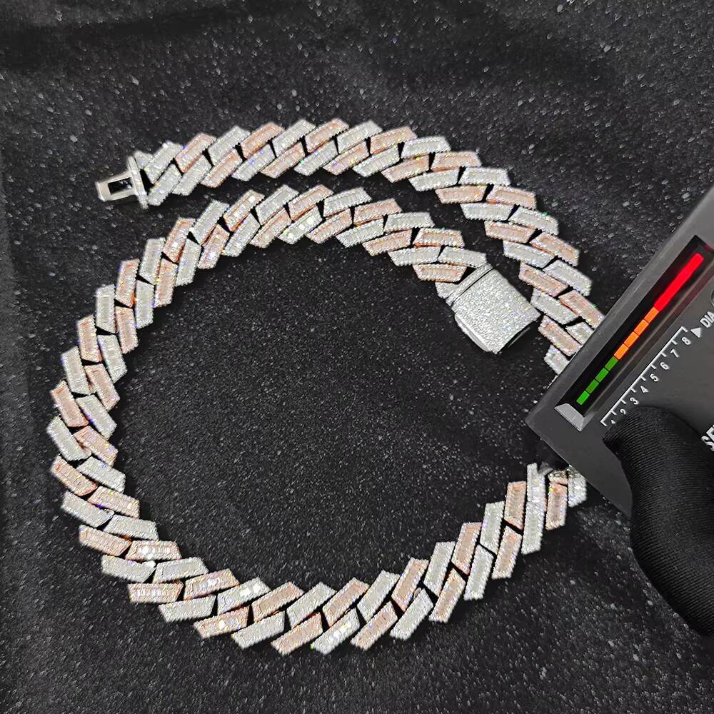 NUOYA Hip Hop Jewelry Iced Out 18MM 925 Sterling Silver Prong Chain Necklace Bling Moissanite Cuban Link Chain for Men Women