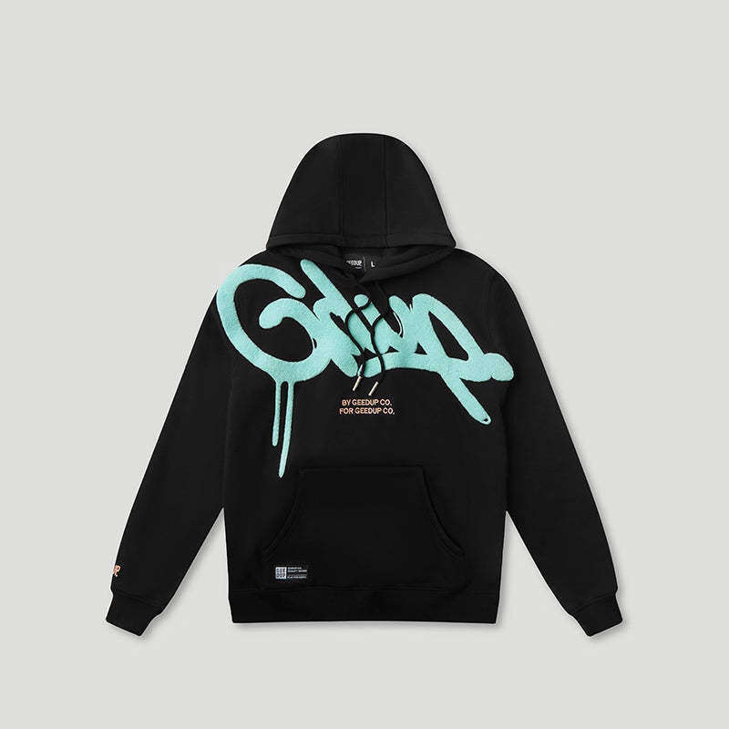 GEEDUP Trendy Brand Letter Embroidery Hoodie Unisex High Street Hip Hop Casual Loose Pullover Sweatshirt