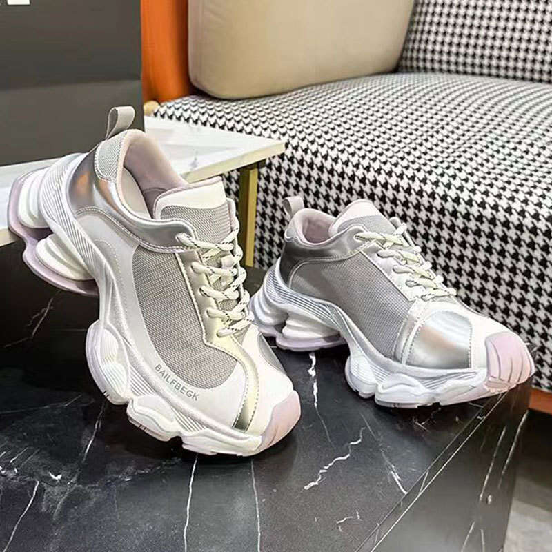 Paris Same Style Dad Shoes for Women 2025 New Spring Color Block Thick Sole Breathable Mesh Fashion Casual Sneakers