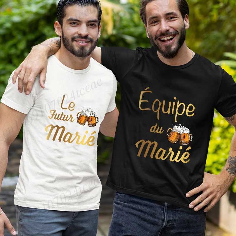 French Evg Team Married Tops Single Farewell Bachelor Party T Shirt Future Groom Man Tshirt Fashion Beer Graphic Wedding Tees Y250819