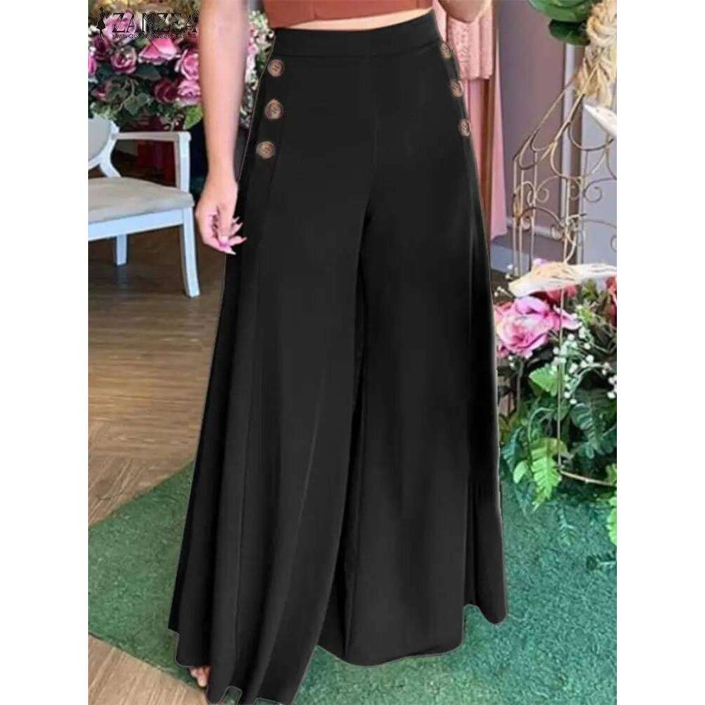 2023 Summer Casual Suit Pants ZANZEA Elegant OL Women Wide Leg Pant Capris Solid Trouser Oversized High Waist Pantalon Palazzo