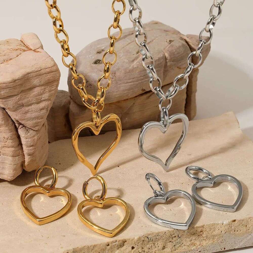 Simple Heart Earrings Stainless Designer Steel Personality Exaggerated Heart-shaped Pendant Necklace