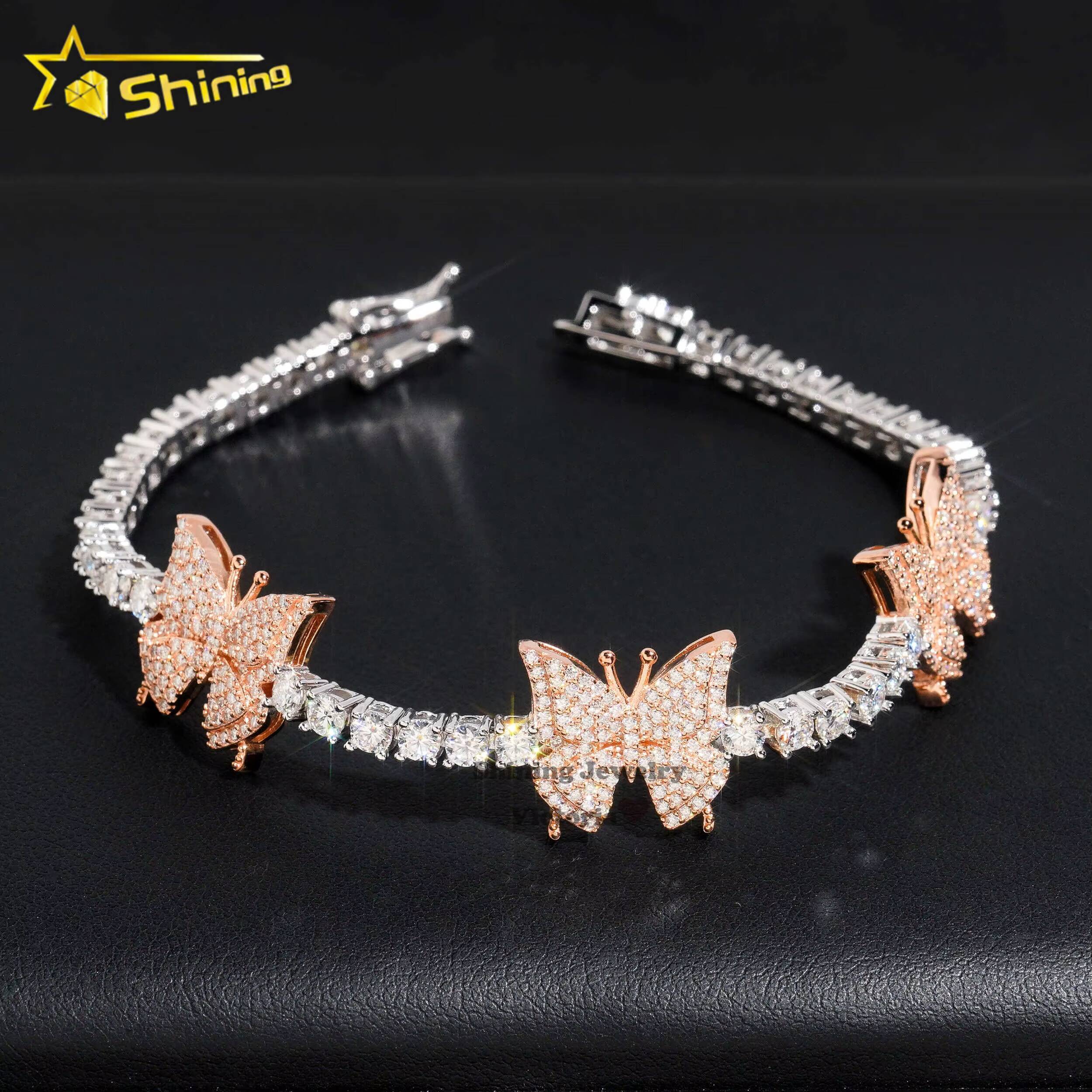 New Arrival 3mm Charm Bracelet 925 Silvert 14k Gold Vvs Moissanite Diamond butterfly and Heart Tennis Bracelet for Women Men