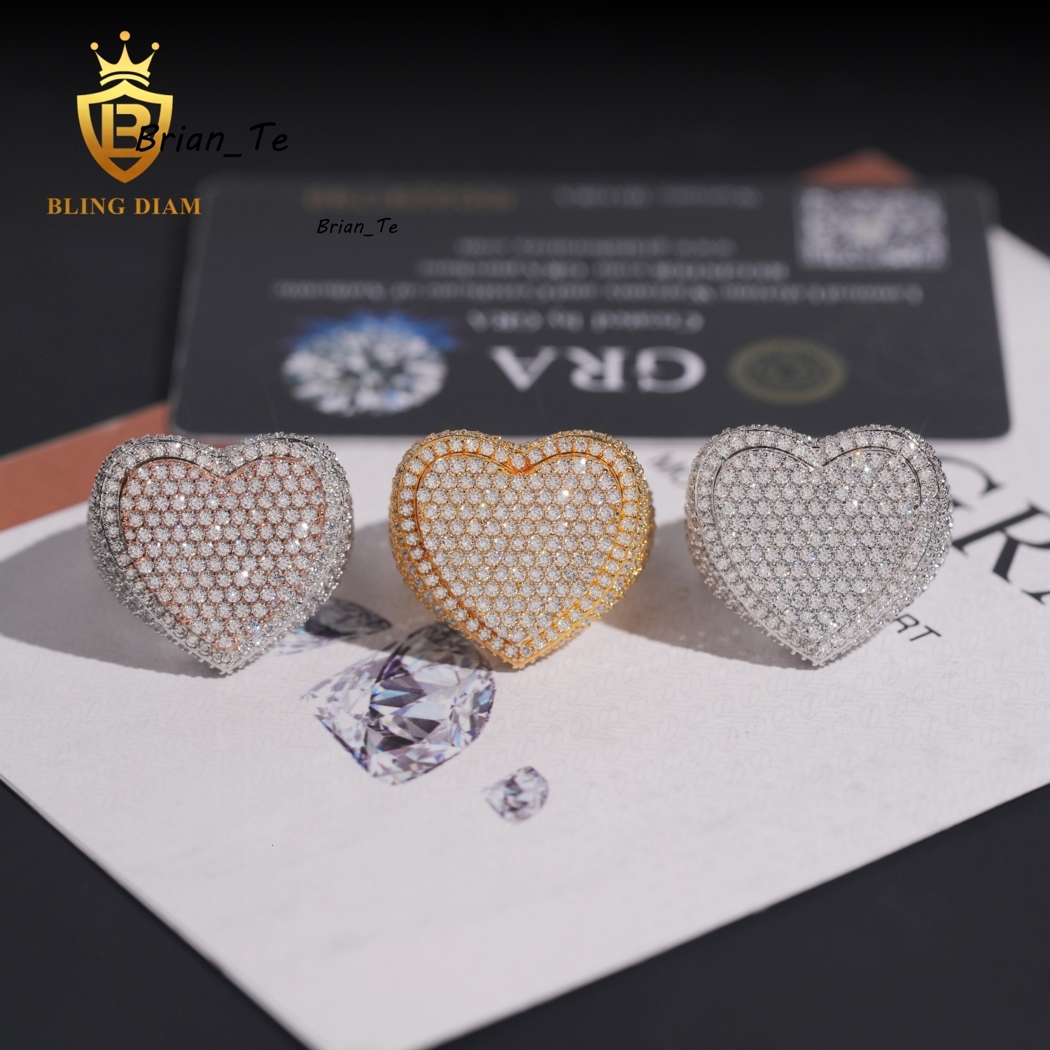 Hip Hop Style Jewelry Heart Shaped Mens Rings Fully Diamond Vvs1 Moissanite Iced Out 925 Solid Silver Rose Gold Double Layer