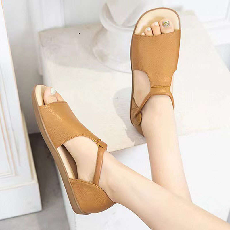 2025 Summer New Cowhide Sandals Women, Comfortable Soft Sole, Versatile Velcro, Large Size for Middle-aged and Elderly Mothers