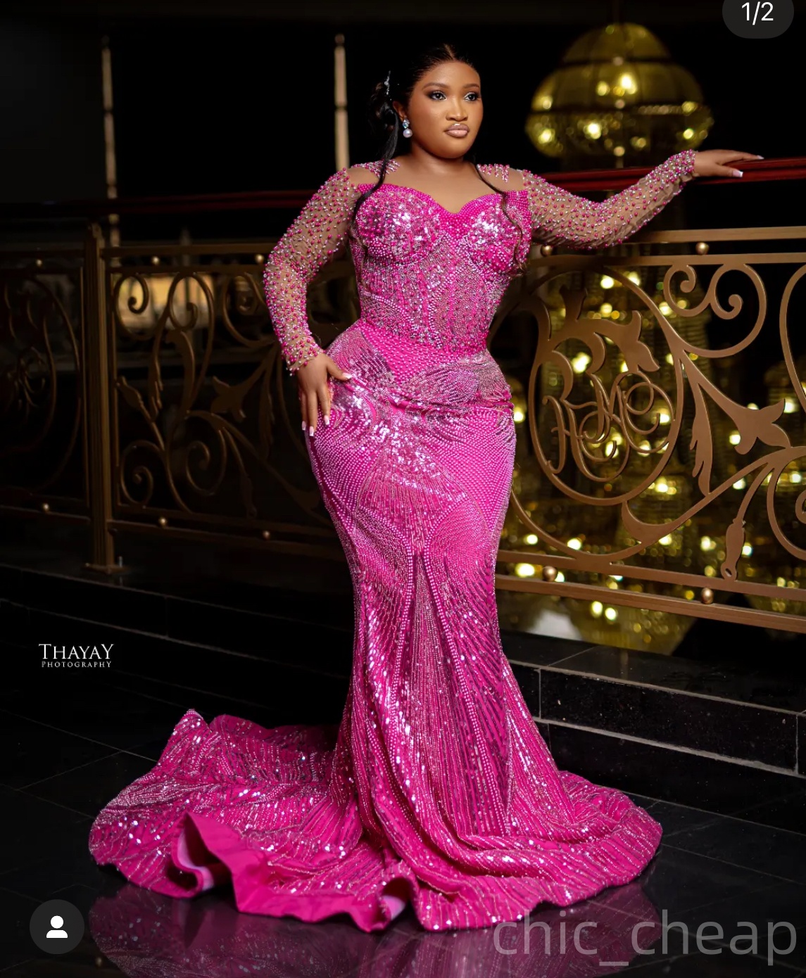 Fuchsia Mermaid Prom Dresses 2025 Beaded Pearls Sequined Evening Formal Party Second Birthday Engagement Gowns Plus Size Dress For Special Occasions