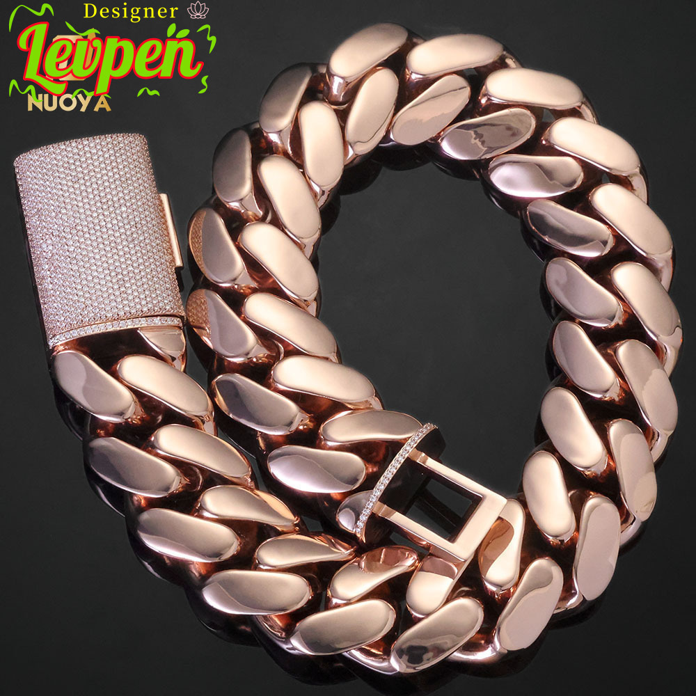 30/40mm NUOYA Hip Hop Jewelry Chunky Miami Cuban Link Chain VVS Moissanite Clasp Rose Gold Plated Brass Chain Necklace in Stock