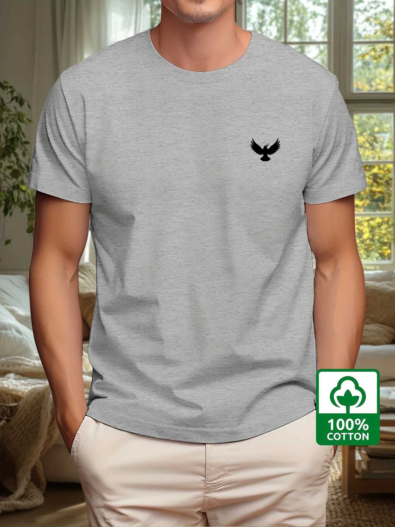 Mens Summer 100% Cotton Fashion Sports and Leisure Loose Dove and Peace Pattern Printed Round Neck Short Sleeve T-shirt Top Y250819