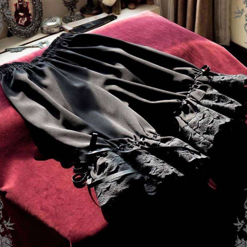 Vintage Solid Color Lantern Bloomers Ruffles Lace Hem Bow Shorts Wasit Wide Leg Elastic Bubble Pants