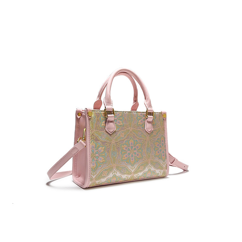 Free Shipping Designer Chinese Style Women's Handbag Luxury New Style Song Brocade Pattern Pink Single Shoulder Crossbody Bag Three-dimensional S